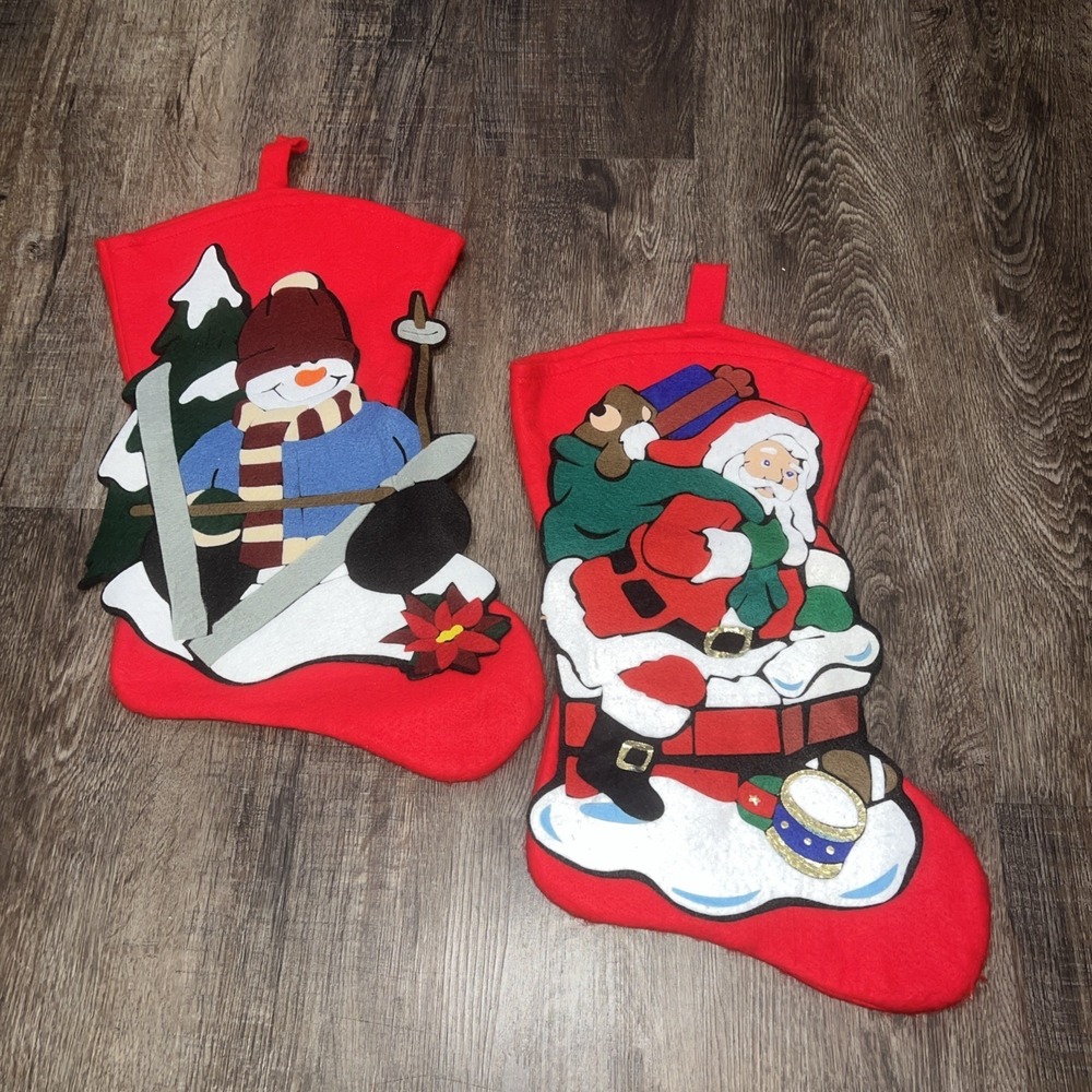 Set of 2 Christmas Stockings Santa and Snowman 15" Long